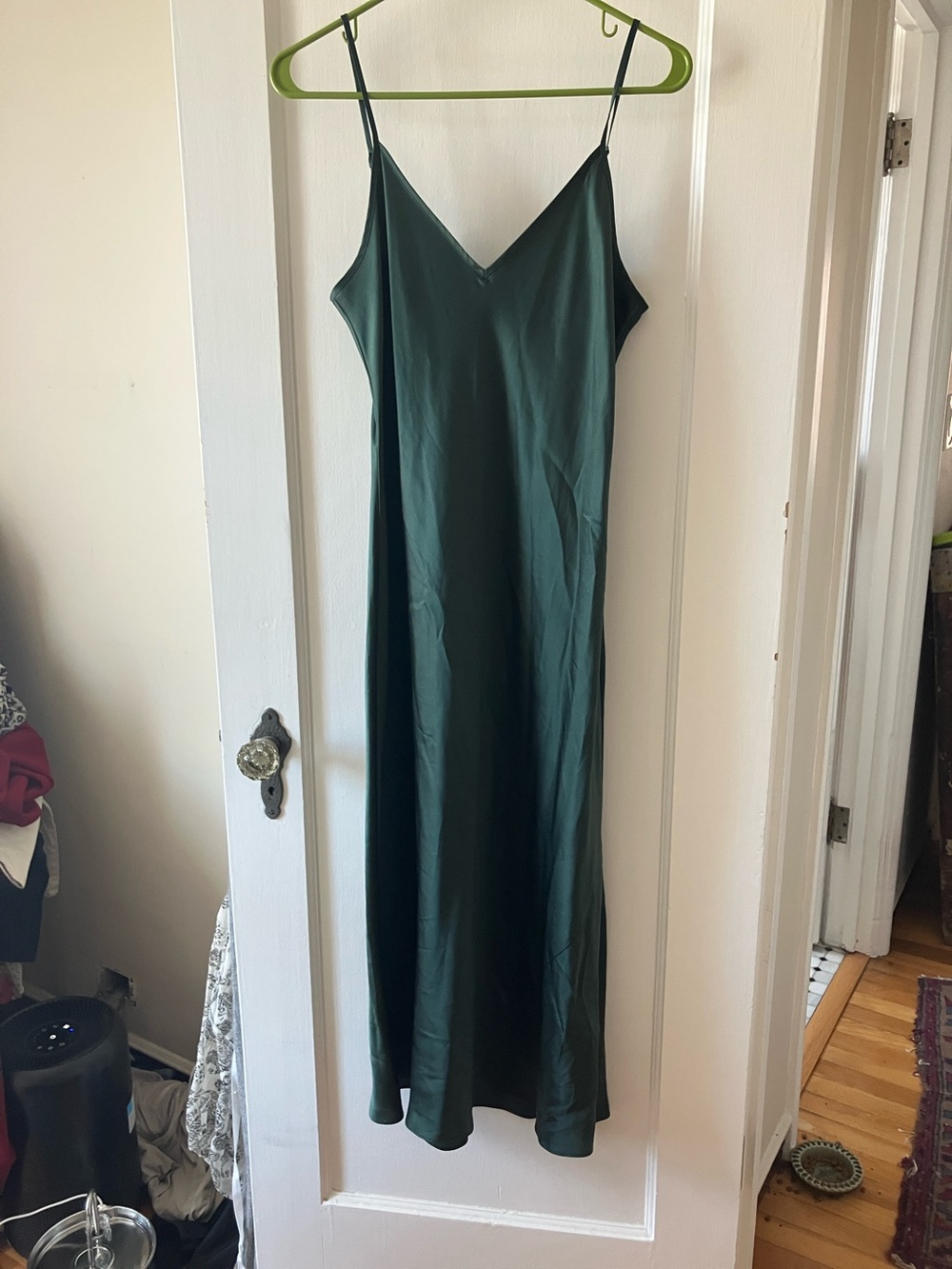 Quince emerald green SILK slip dress